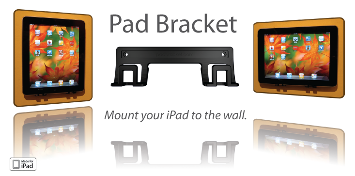 Pad Bracket with iPad in portrait and landscape orientation