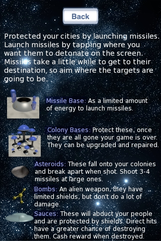 Space Attack!! gameplay screenshot with missile trails